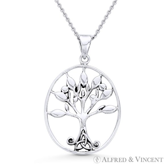 Antique-Finish Tree-of-Life Trinity Charm 925 Sterling Silver Pendant - Picture 1 of 1